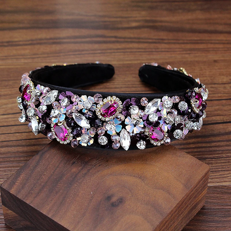 

Wide Handmade Luxury Blue Purple Crystal And Diamante Headbands Rhinestone Sequins Hairbands For Women Wedding Hair Jewelry