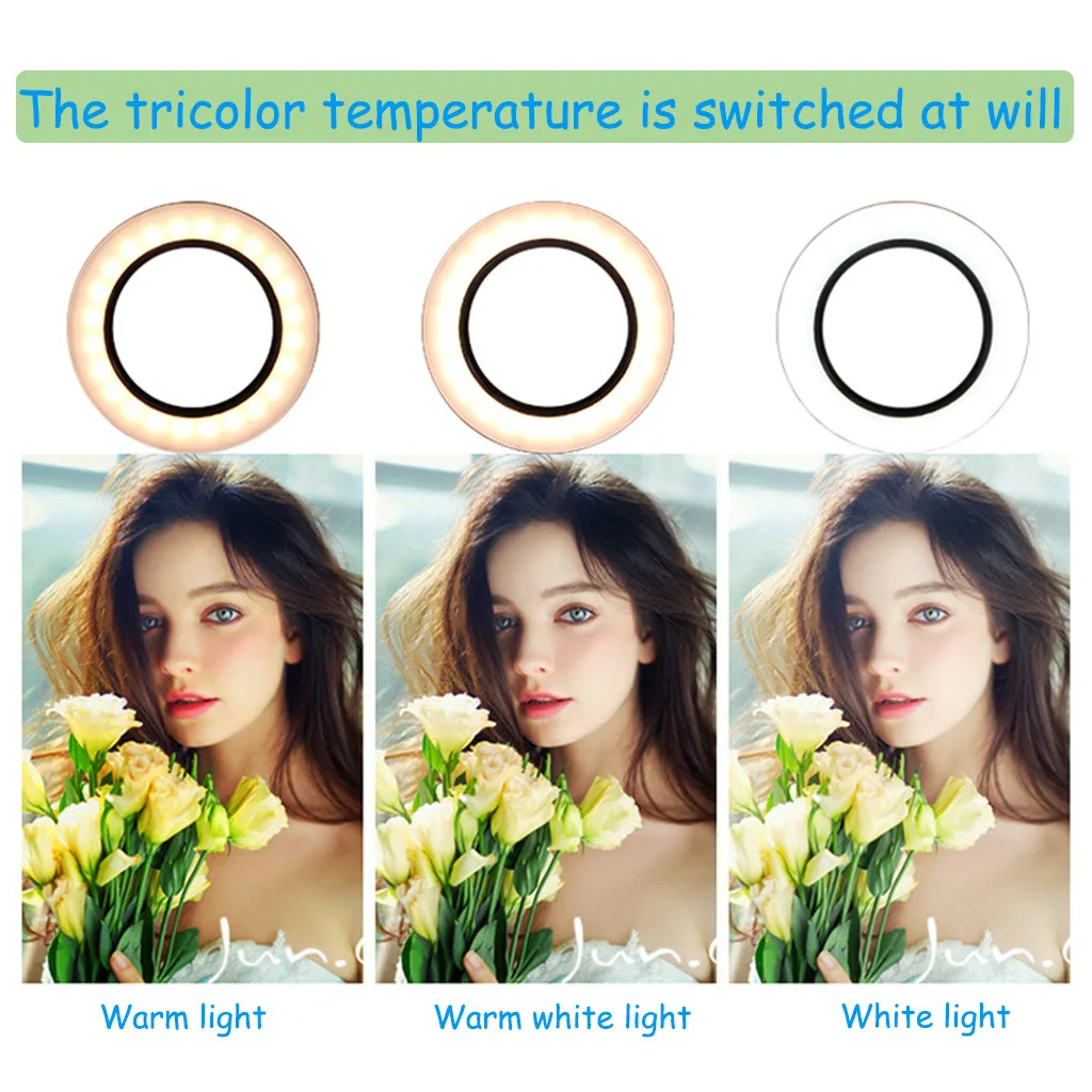 

Selfie Ring Light with Desktop Tripod Stand & Phone Holder for Makeup Live Stream Supplementary Light LED Camera Ring Light#0605