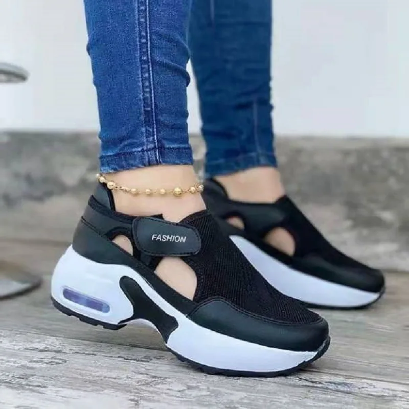 

2021 Women Fashion Vulcanized Sneakers Platform Solid Color Flats Ladies Shoes Casual Breathable Wedges Ladies Walking Sneakers