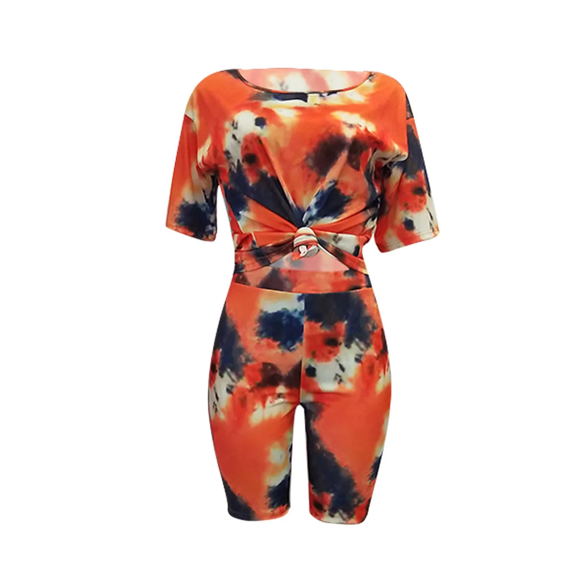 

Women's Sports Suit Fashion Tie-dye Printed Off Shoulder Top + Shorts 2-Piece Casual Home Service Set
