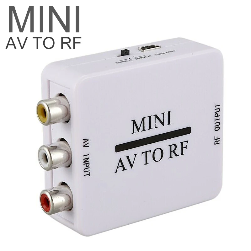

480P Mini HD Video Converter Box RCA AV CVSB to RF Video Adapter Converter for RF 67.25Mhz 61.25Mhz AV to RF Scaler TV Switcher