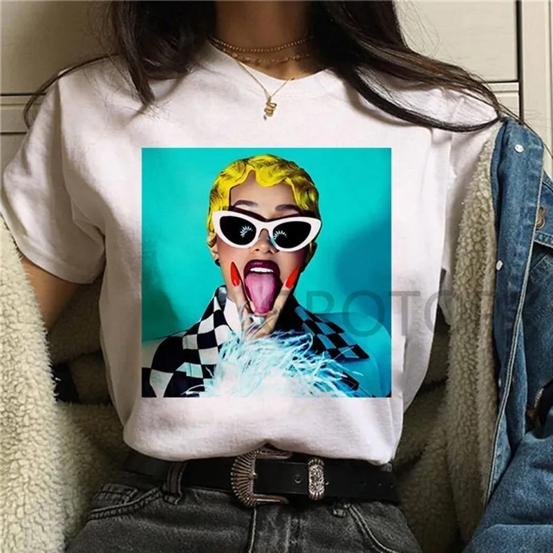 Cardi B Футболка женская 2019 новый корейский Стиль кардиган белая Модная стильная