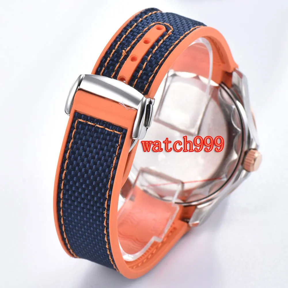 Bliger 41 mm Blue dial Automatic date Rose gold bezel fashion men's watches Rubber strap GMT automatic mechanical | Наручные часы