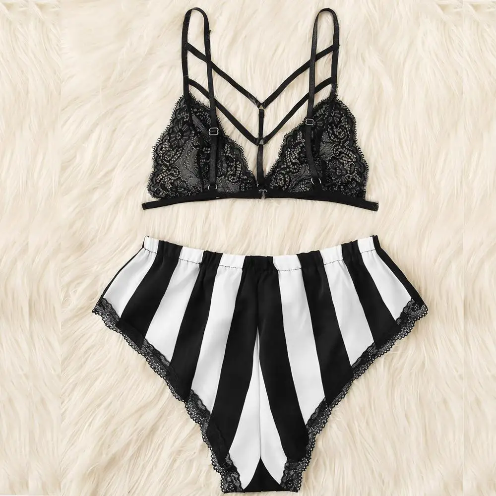 Женское ночное белье размера плюс женский сексуальный полосатый кружевной