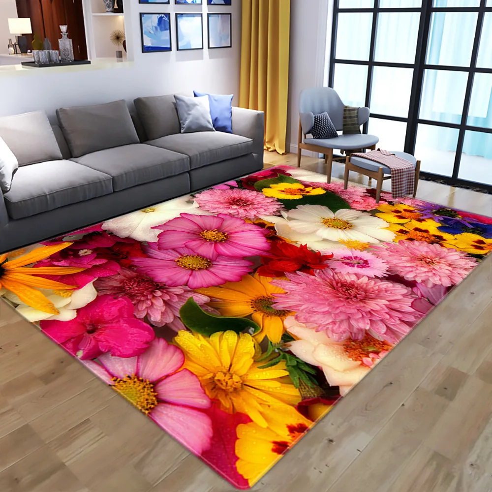 

Flower pattern carpet Square Anti-Skid Area Floor Mat 3D Rug Non-slip Mat Dining Room Living Room Soft Bedroom Carpet style