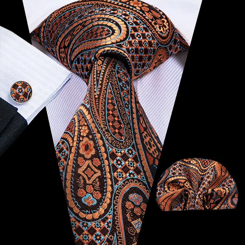 SN-1641 Hi-Tie Модные синие шелковые галстуки для мужчин Пейсли и полоса шеи галстук платок набор запонок для мужчин костюм деловой свадьбы