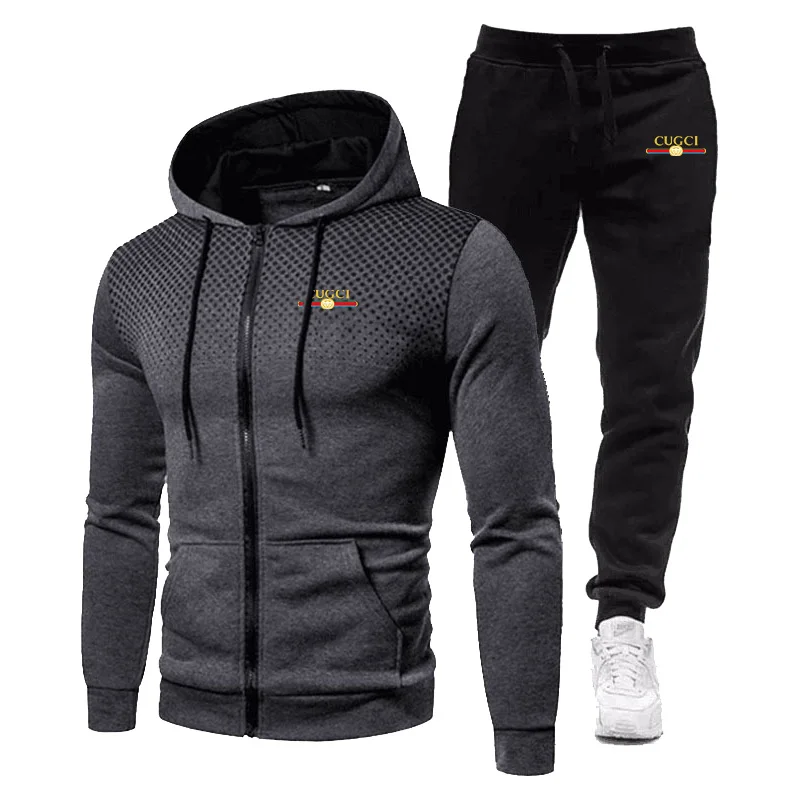 

Men's fashion sportswear two-piece fashion brand printed zipper hooded sweater + sports pants casual suit
