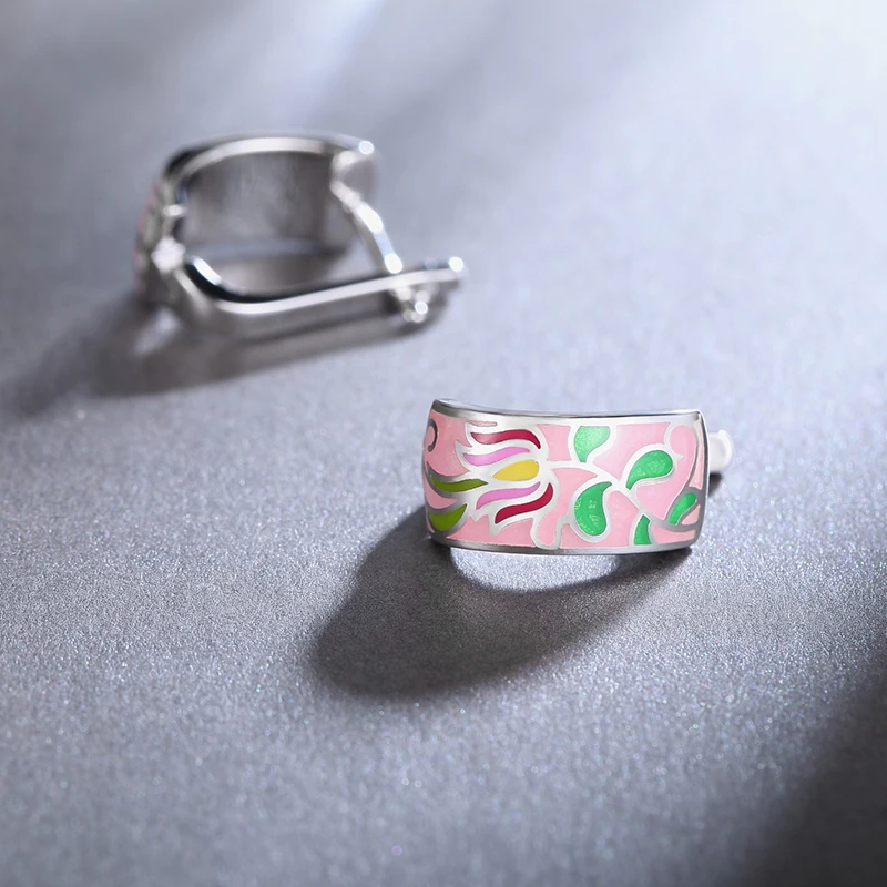 Женские серьги-Клипсы из серебра 2020 пробы с эмалью и розовыми пионами | Украшения