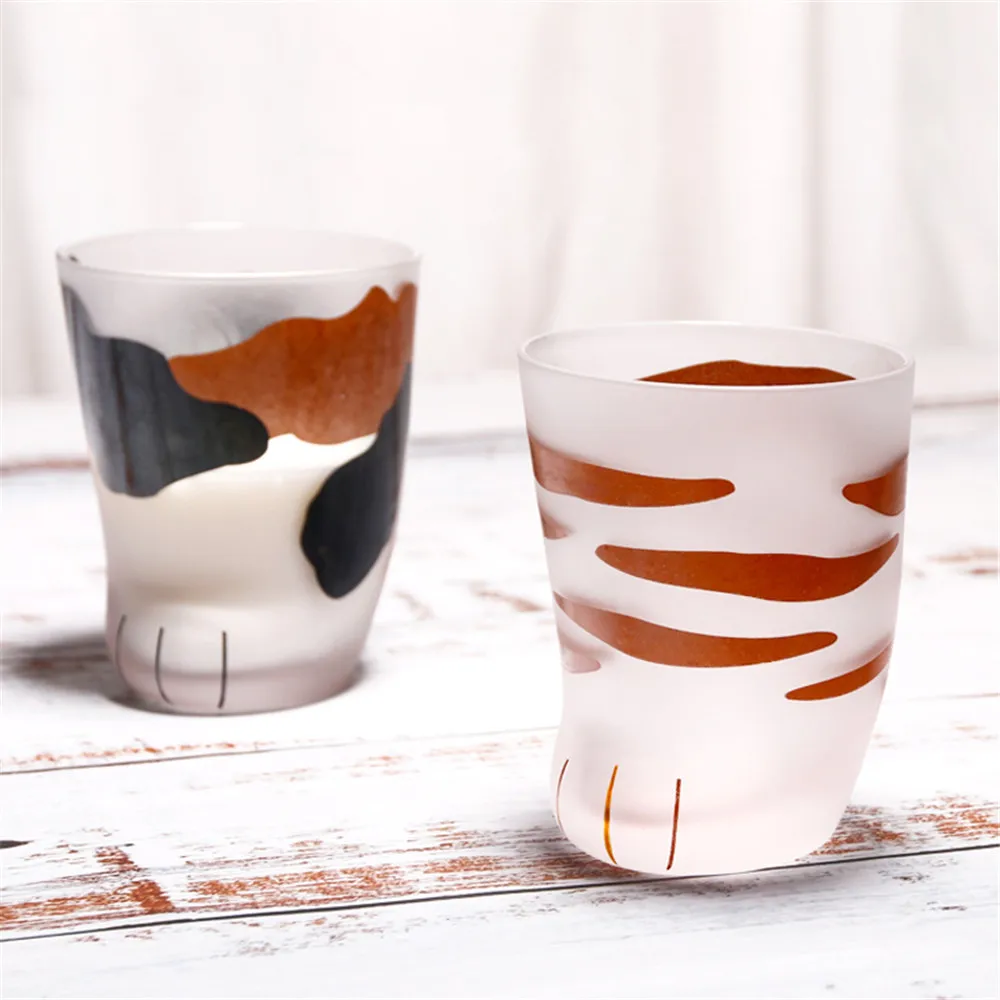 

Lovely Cat Paw Cup Cat Foot Claw Print Mug Frosted Glass Cup Home Breakfast Milk Glass Coffee Cup Present Mugs Kid Girl Gift