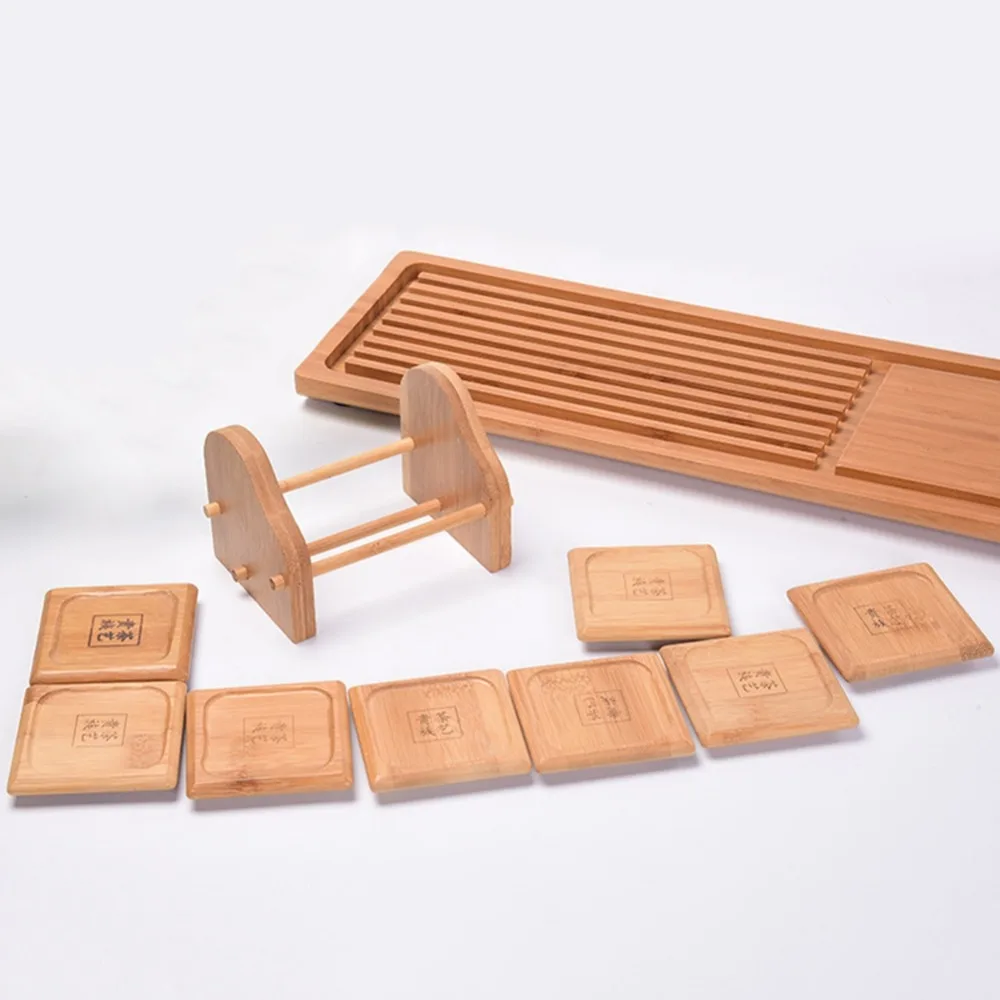 

Bamboo Tea Mat Suit Insulation Coaster Handmade Cup Holder Waterproof Kitchen Dining Tea Trays Ceremony Dishes Pads
