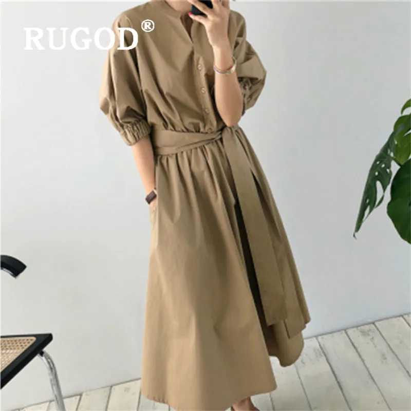 Женское платье с длинным рукавом RUGOD корейское макси со шнуровкой и