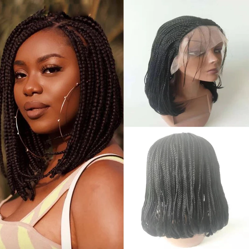 

Glueless Synthetic Short Bob 13x6 Lace Front Box Braids Hand Braided Wigs For Black Women Babyhair Lightweight Natural Looking