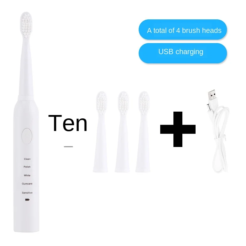 Six Gear Adult Household Tooth brush Electric USB Charging Sound Wave Vibration Brush Soft Hair Clean White | Бытовая техника