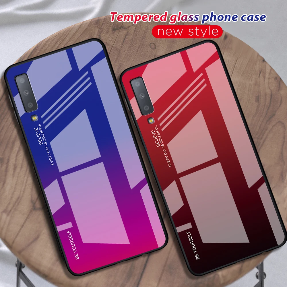 Градиентный чехол из закаленного стекла для Samsung Galaxy A50 A70 Note 10 9 8 S8 S9 S10 Plus S10e A 80 30S 40