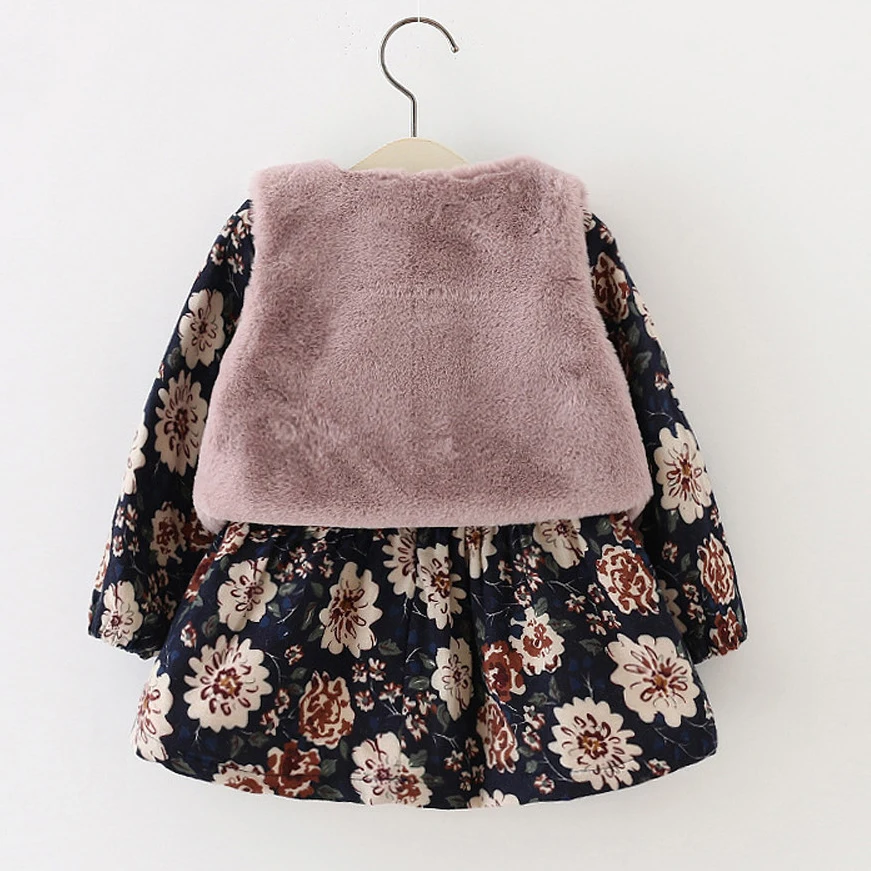 Новинка 2019 года шубка на меху для маленьких девочек комплект жилета с цветочным