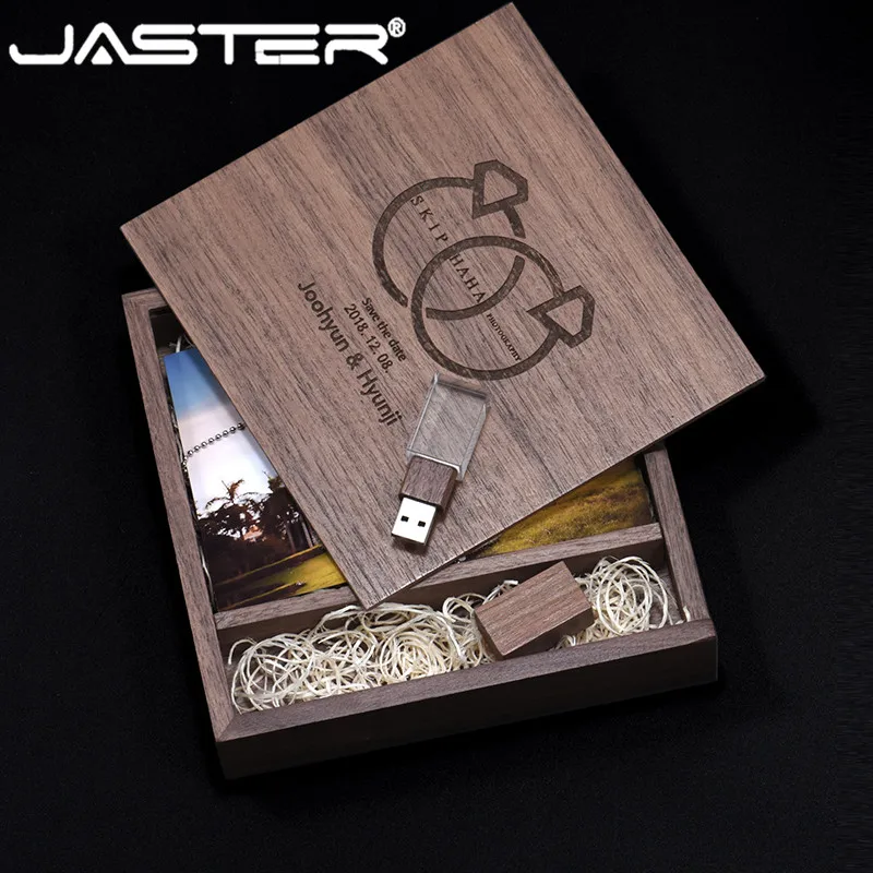 JASTER USB 2 0 кристалл usb + деревянная коробка флэш накопитель карта памяти Флеш 4 ГБ 8 16