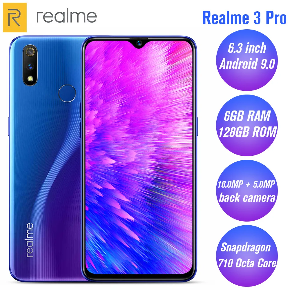 Оригинальный Realme 3 Pro 4G смартфон 6 дюймов Android 9 0 Восьмиядерный 6G + 128GB rom 16 Мп 5 задняя