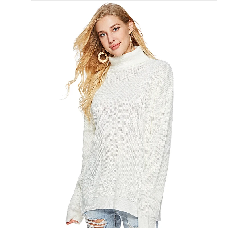 Женский Теплый свитер в полоску вязаный Повседневный пуловер с высоким