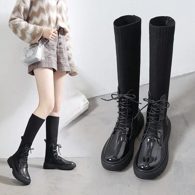 Женские сапоги мотоциклетные модные женские на квадратном каблуке до колена