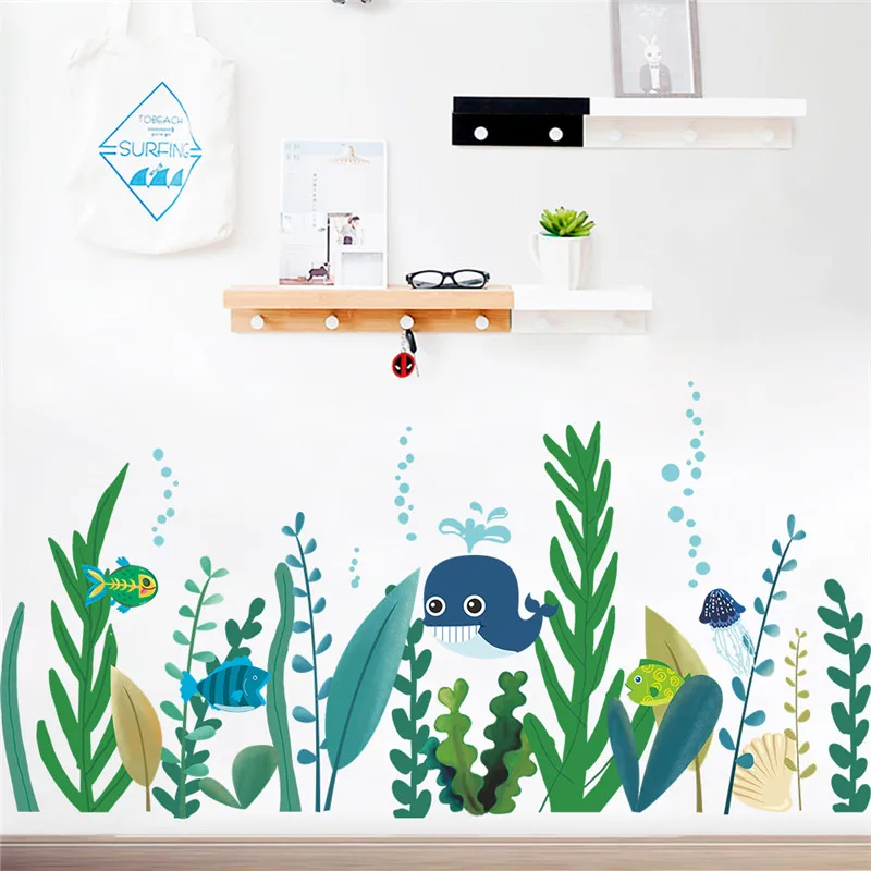 

Sealife Fish Bubbles Wall Stickers For Bathroom Home Decor Diy Baseboard Wall Mural Art Pvc Kids Decals