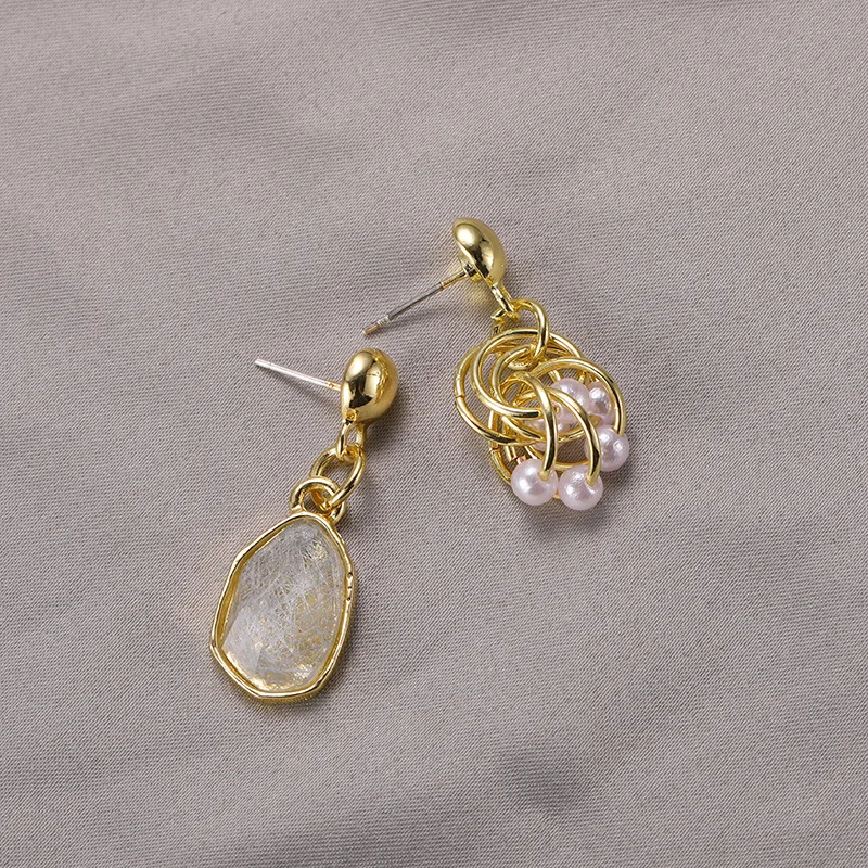 Korean Asymmetric Retro Crystal Pearl Niche Premium Sense Temperament Net Red Circle Personality Design Earrings Sale Bohemian | Украшения