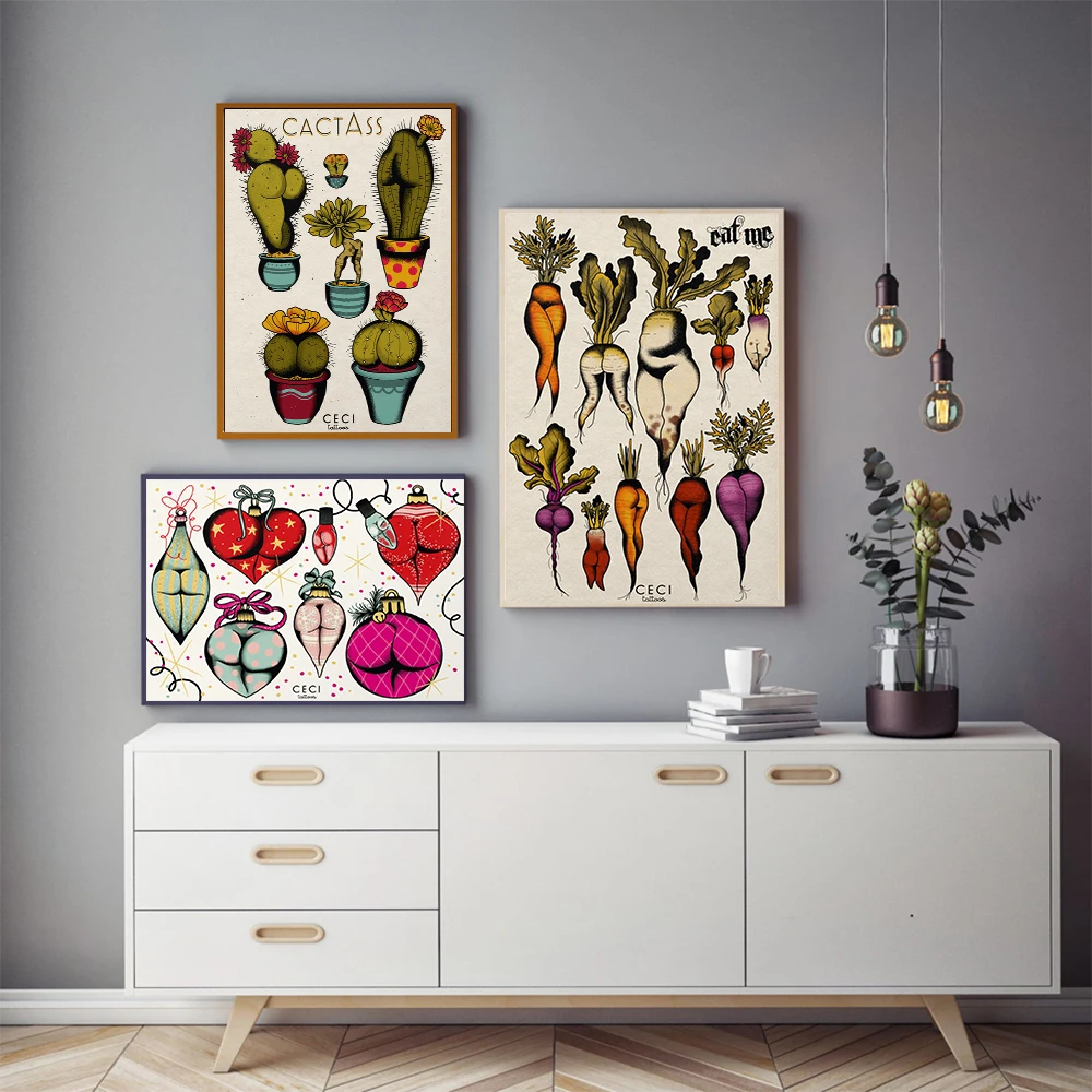 

Sexy Cactass Carrots Christmas Wall Art Canvas Painting Nordic Posters and Prints Wall Pictures for Living Bathroom Decoration