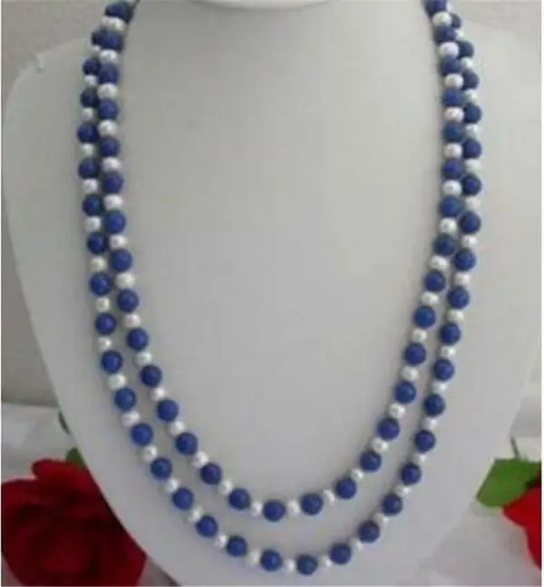 

Ожерелье из натурального египетского синего лазурита с натуральным белым жемчугом, длина 50 дюймов (8 мм)