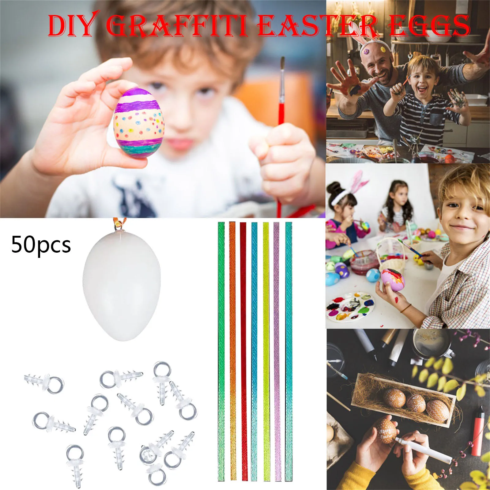 

Handmade Egg 12-50PC Easter Creative Egg Can Be Filled With Plastic Colorful Hunting Party Craft DIY Painting Interactive Gifts