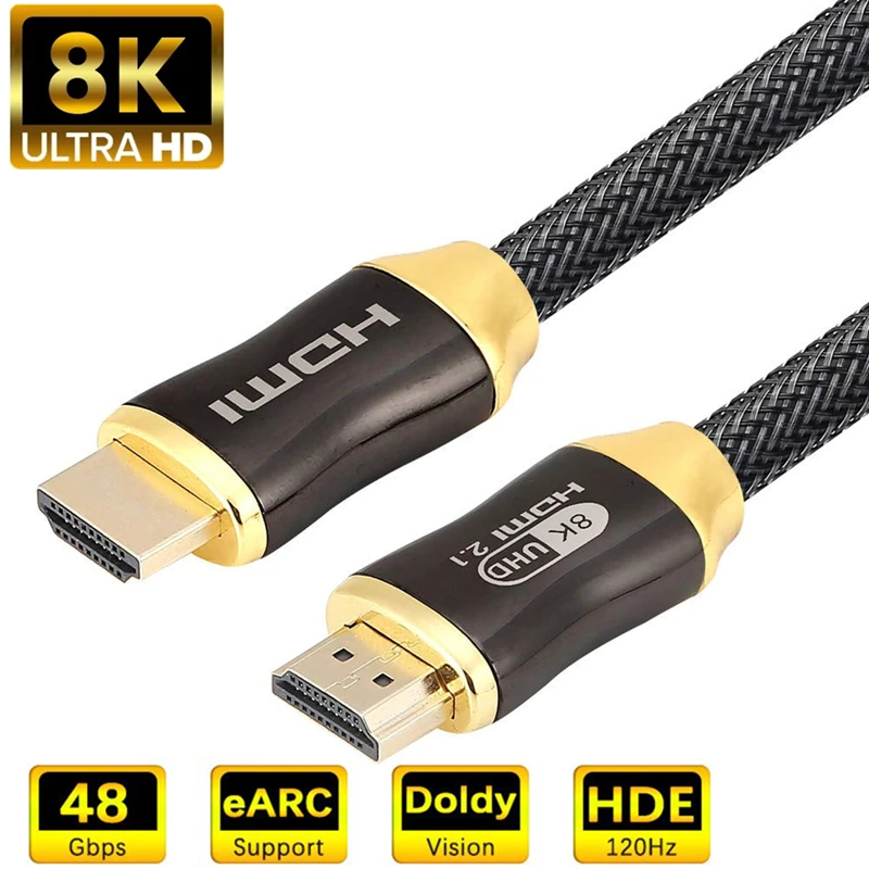 

HDMI-compatible 2.1 Cable 8K 60Hz 4K 120Hz for Xiaomi Mi Box 48Gbps 8K Digital Cables HDR eARC for PS5 PS4 Apple TV Projector