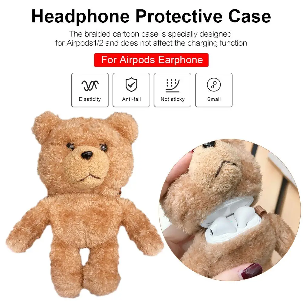 Новый чехол для наушников Teddy Bear Airpods с мультяшным плюшевым яблоком 1 2 поколение