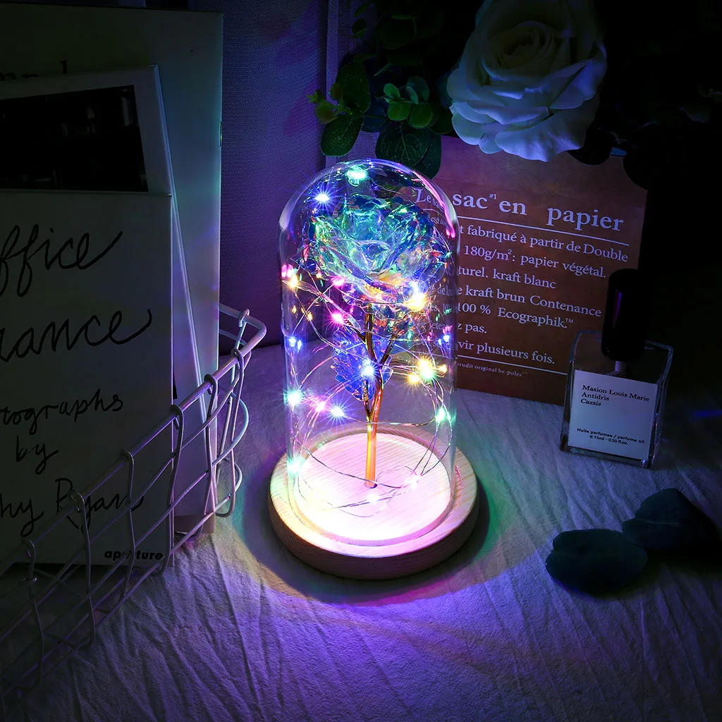 

Enchanted Forever Rose Artificial Flowers Lamp Rose Flower In Glass LED Light For Valentine's Gifts LED Rose Lamps Christmas