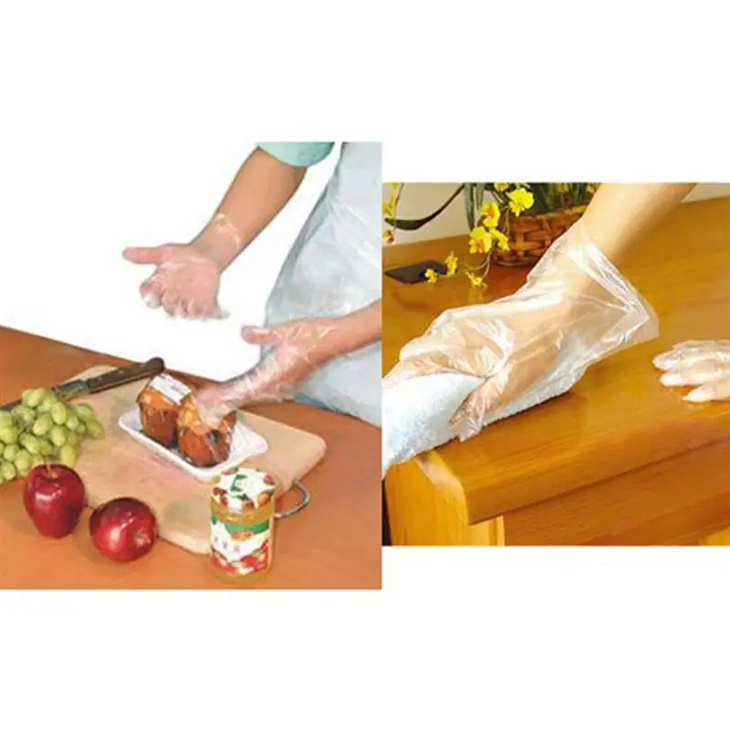 

100pcs/Lot Disposable Gloves Plastic One-off Gloves Restaurant BBQ Clear PE Gloves Transparent Gloves Kitchen Accessories