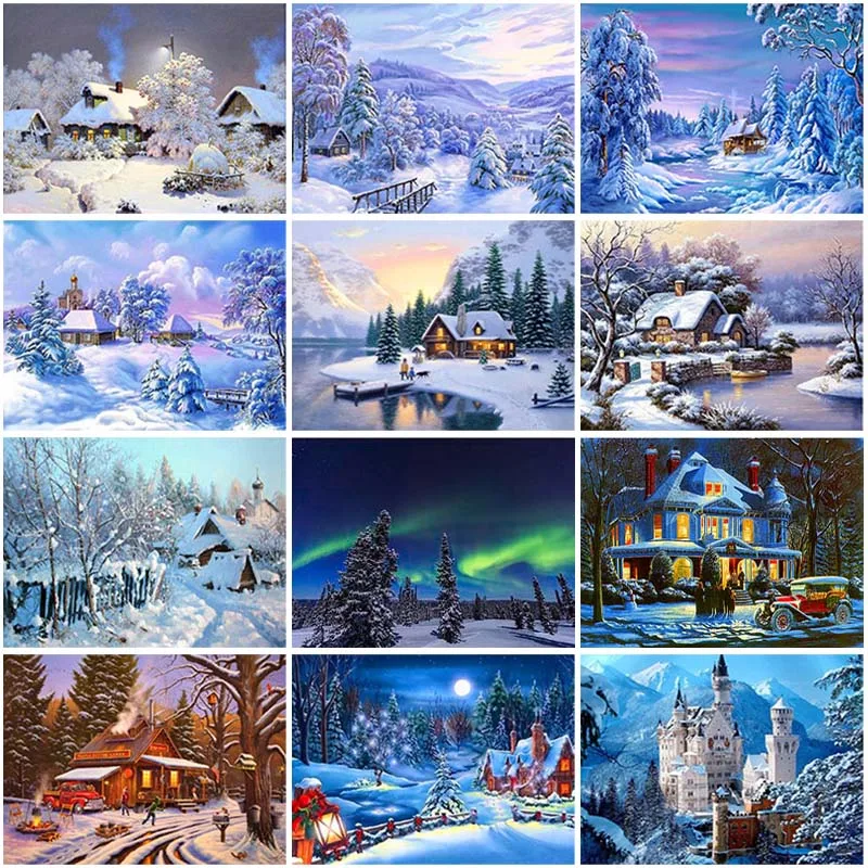 

DIY Winter Snow Scenery 5D Diamond Painting Full Square Drill Landscape Diamond Embroidery Resin Mosaic Cross Stitch Home Decor