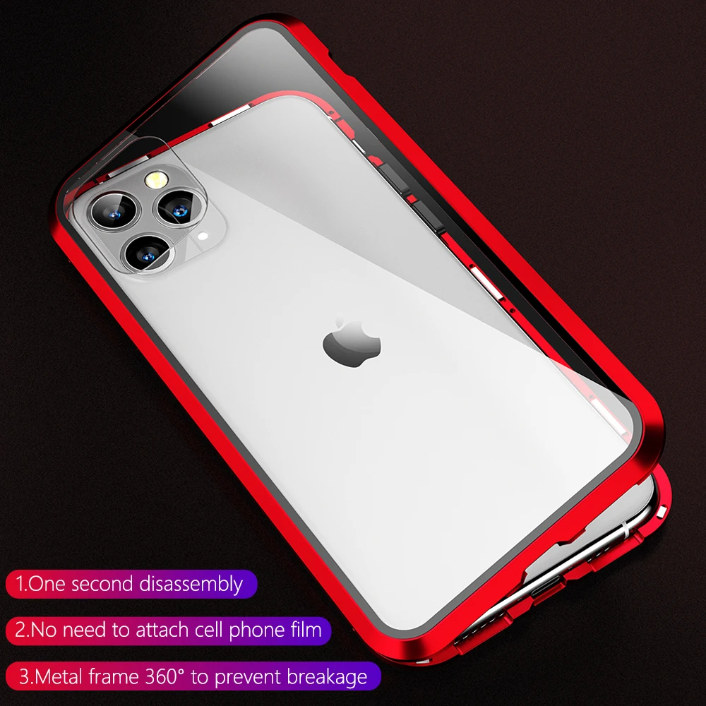 Магнитный чехол для задней панели телефона с металлической рамкой iPhone 11 Pro Max XS MAX X