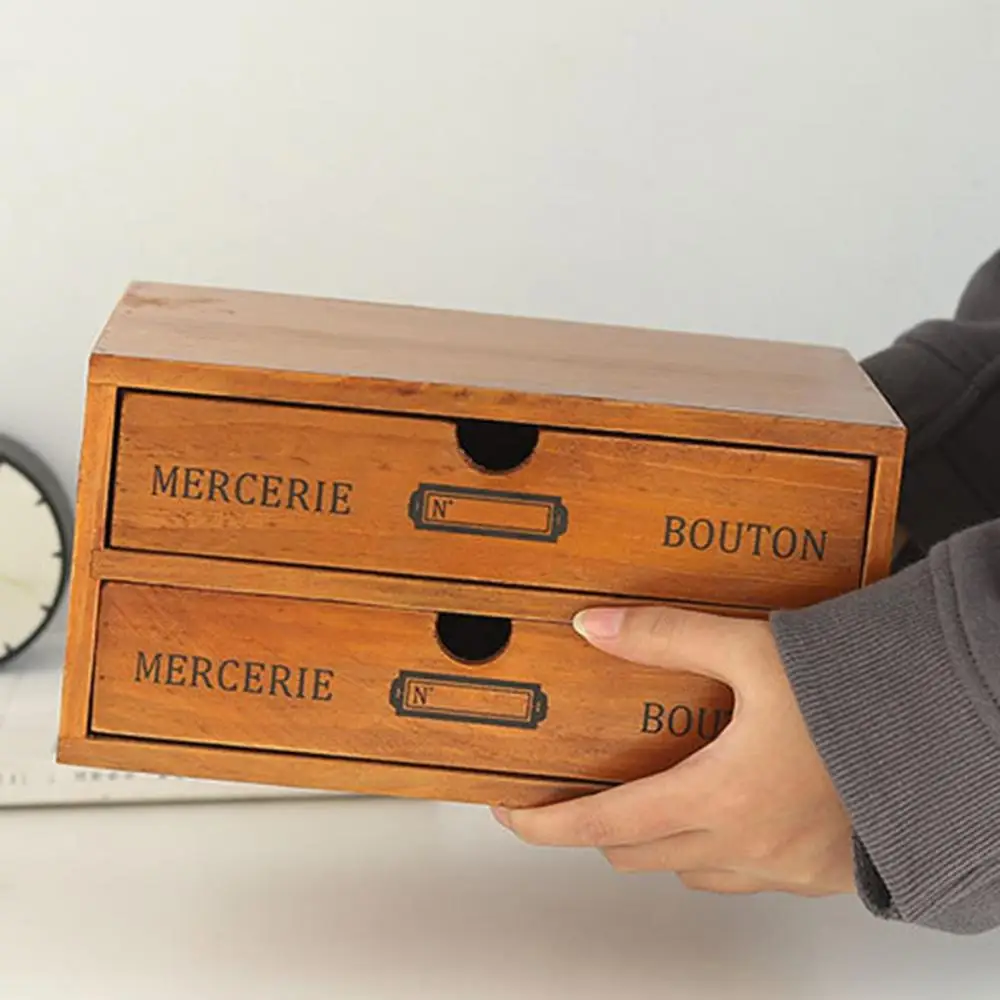 Retro Multi-layer Wooden Desktop 4-layer Drawer Storage Box Cabinet Organizer Supplies |