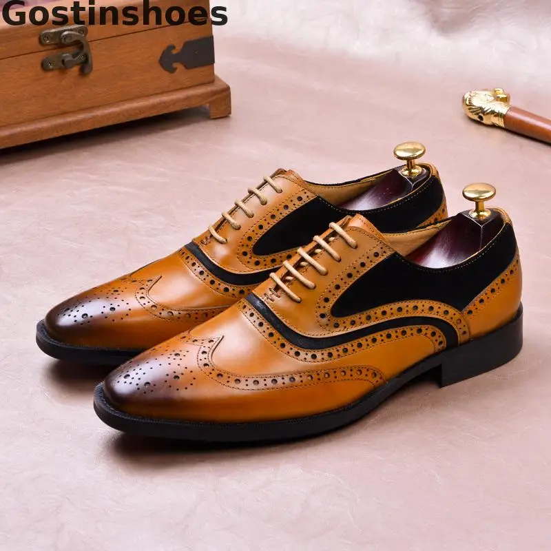 Роскошные мужские туфли из натуральной кожи цвет черный коричневый с