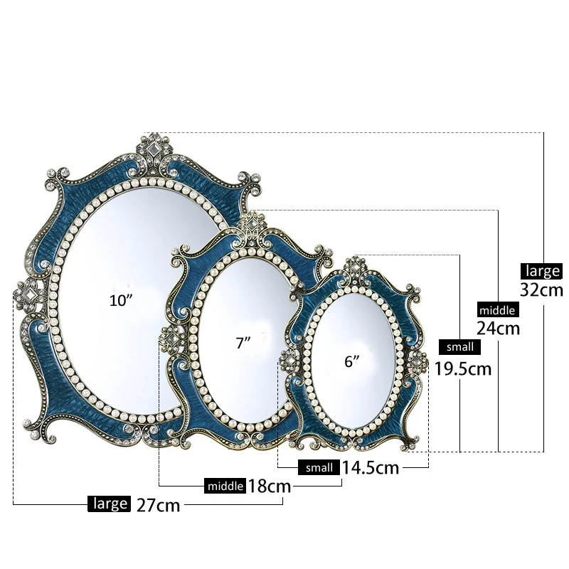 Античное Латунное синее жемчужное зеркало 4x6 дюймов овальное металлическое в