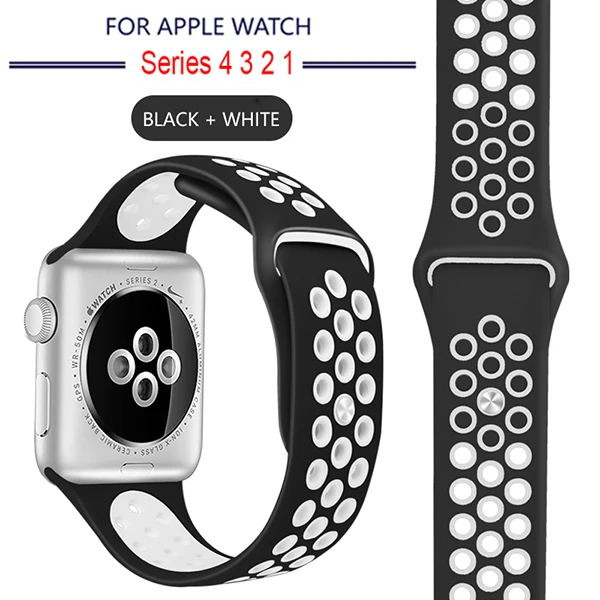 Мягкий спортивный силиконовый ремешок для Apple Watch серии 1, 2, 3, 42 мм, 38 мм, резиновый ремешок для iWatch 4/5, 40 мм, 44 мм - Цвет ремешка: 6 Black White