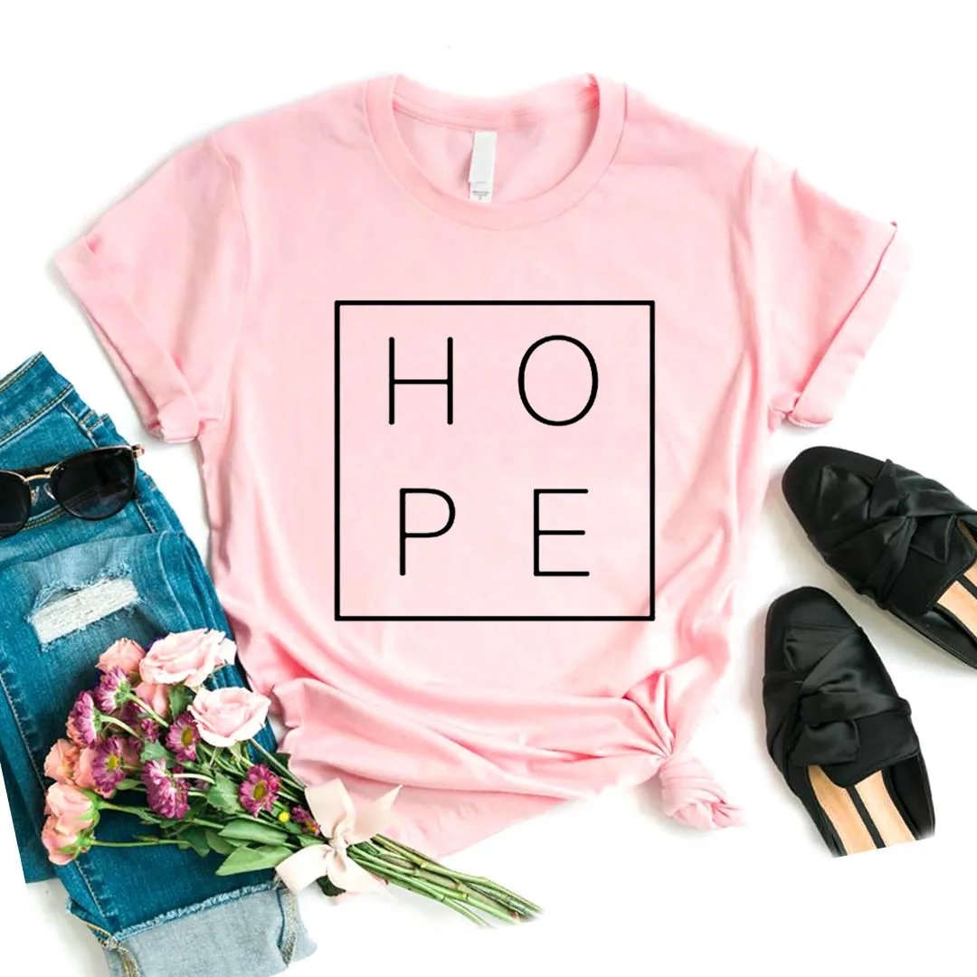 

Women T Shirt HOPE Square Print Tshirt Women Short Sleeve O Neck Loose T-shirt Ladies Causal Tee Shirt Clothes Tops