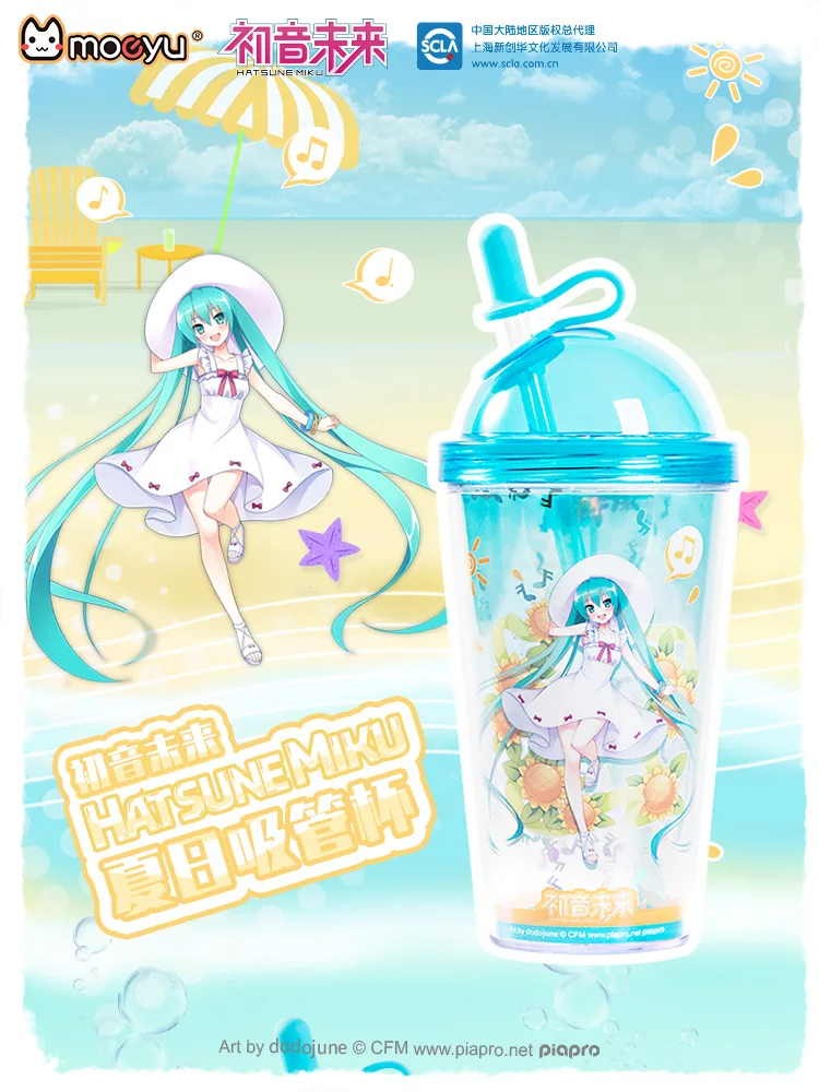 

Anime Vocaloid Miku Cartoon Creative Straw Cup with Lid Double Layer Heat Resistant Juice Tea Mug Drinkware Student Water Bottle