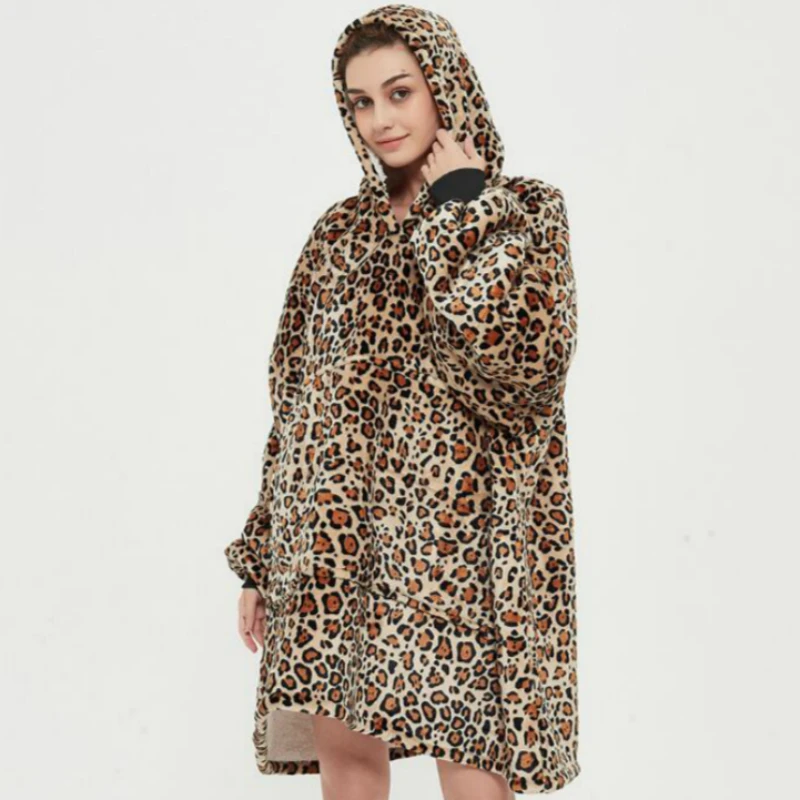 

Giant Blanket Hoodie Wearable Soft Fleece Blanket Plaid Sweatshirt Home Oversized TV Hooded Blanket With Sleeve bata manta mujer