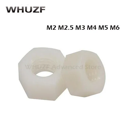 

Free shipping 100pcs/lot M2 M2.5 M3 M4 M5 white Nylon Hex Nut Hexagon Plastic Nuts