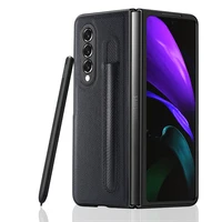 leather phon case with pen holder for samsung galaxy z fold 3 case cover carbon fiber texture cover for samsung galaxy z flip 3