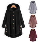 Женское свободное меховое пальто, асимметричное длинное пушистое пальто с капюшоном на пуговицах, верхняя одежда из мягкого флиса с капюшоном, зима 2019
