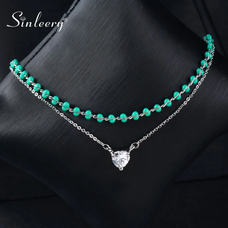 SINLEERY Цвет Фул Дружба Браслеты серебряного цвета Сердце Циркон цвета: зеленый