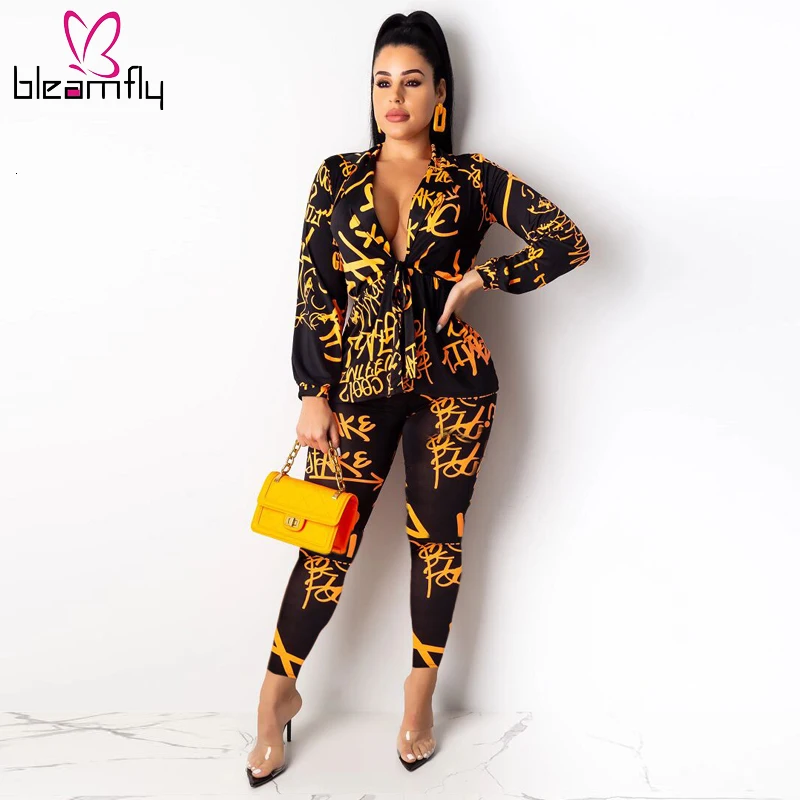 Зимний женский комплект длинный рукав с буквенным принтом галстук рубашка топ