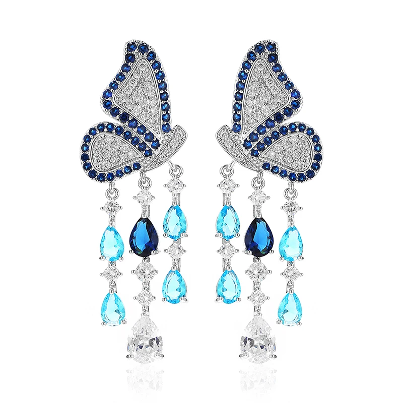 Очень женские роскошные очаровательные серьги с бабочкой и кисточками микро