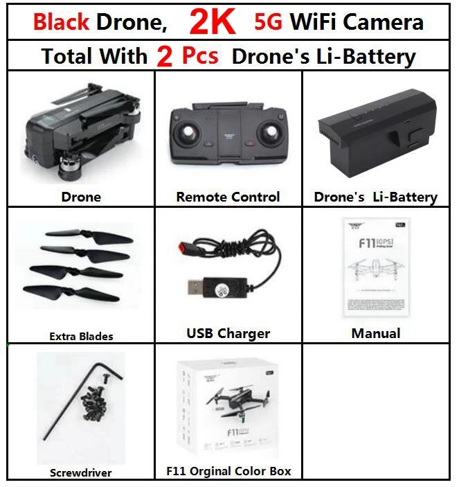 F11Pro 2K 2b BOX SJRC F11 PRO бесщеточный gps RC складной Дрон Квадрокоптер вертолет с Wi-Fi FPV 1080 P/2 K HD камера 25 минут время полета - Цвет: F11Pro 2K 2b BOX
