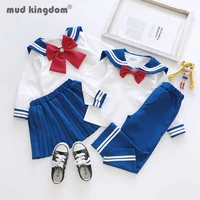 mudkingdom kids sets boy girl t shirts skirt pants set bow sailor collar college style outfits toddler clothes for spring autumn