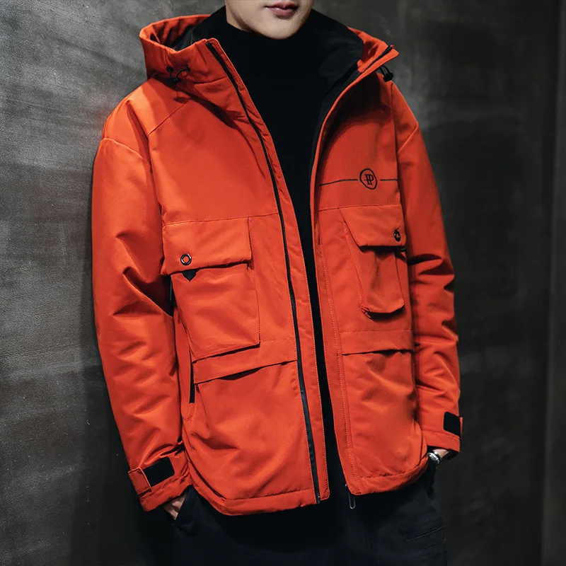 Мужская зимняя куртка новая ветрозащитная теплая трендовая короткая с карманами